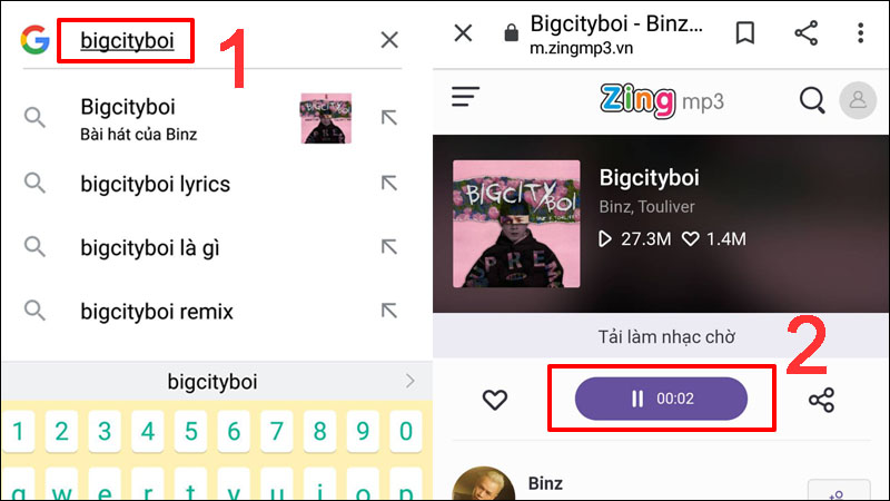Tìm bài hát trên Google và vào web nghe nhạc